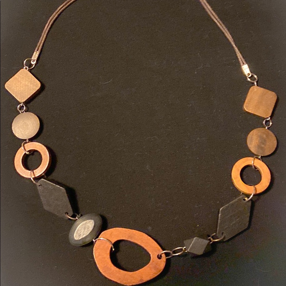 Wooden boho hippie chic necklace. Wood shape necklace